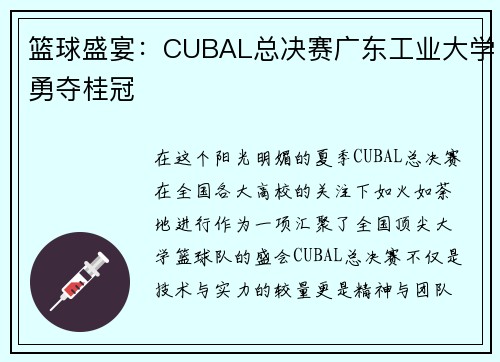 篮球盛宴：CUBAL总决赛广东工业大学勇夺桂冠